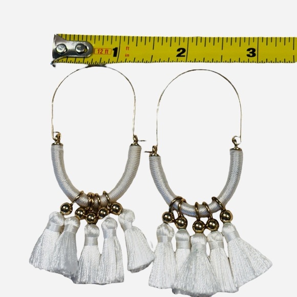 SUGARFIX Fringe Plated Metal Hooped Earrings By Baublebar 3" Gold White - Picture 8 of 8